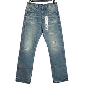 PURPLE Brand Light Wash Foiled Logo Straight Jeans Mens 32x32 P001 NWT